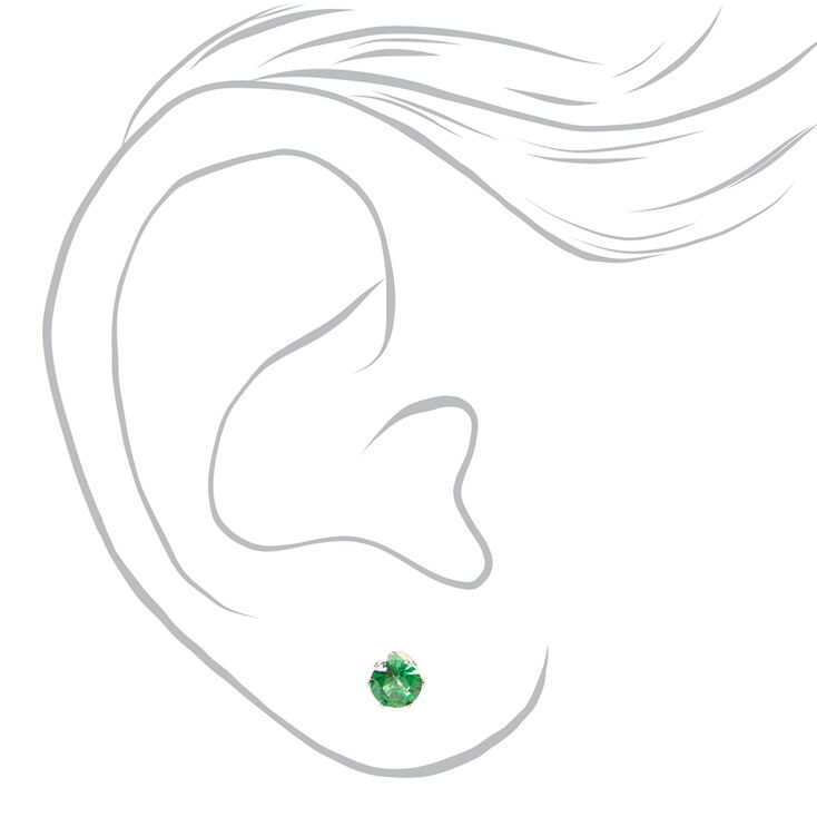 Silver Deep Green Cubic Zirconia Round Stud Earrings - 3 Pack, 5MM,