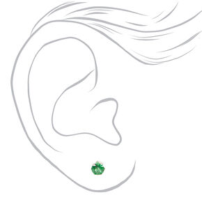 Silver Deep Green Cubic Zirconia Round Stud Earrings - 3 Pack, 5MM,
