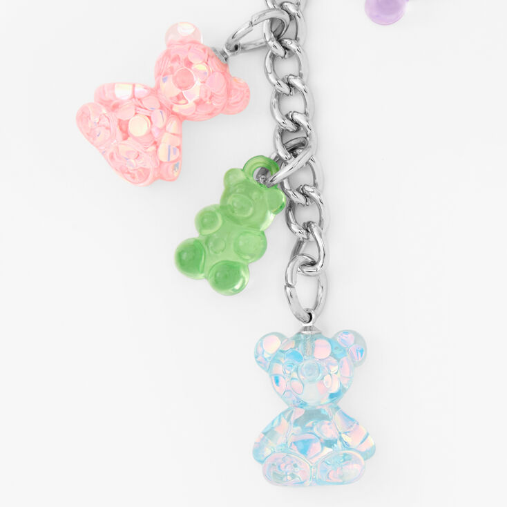 Claire's Glitter Bear Charms Keychain, Metal, Girl's, Size: One size, Silver