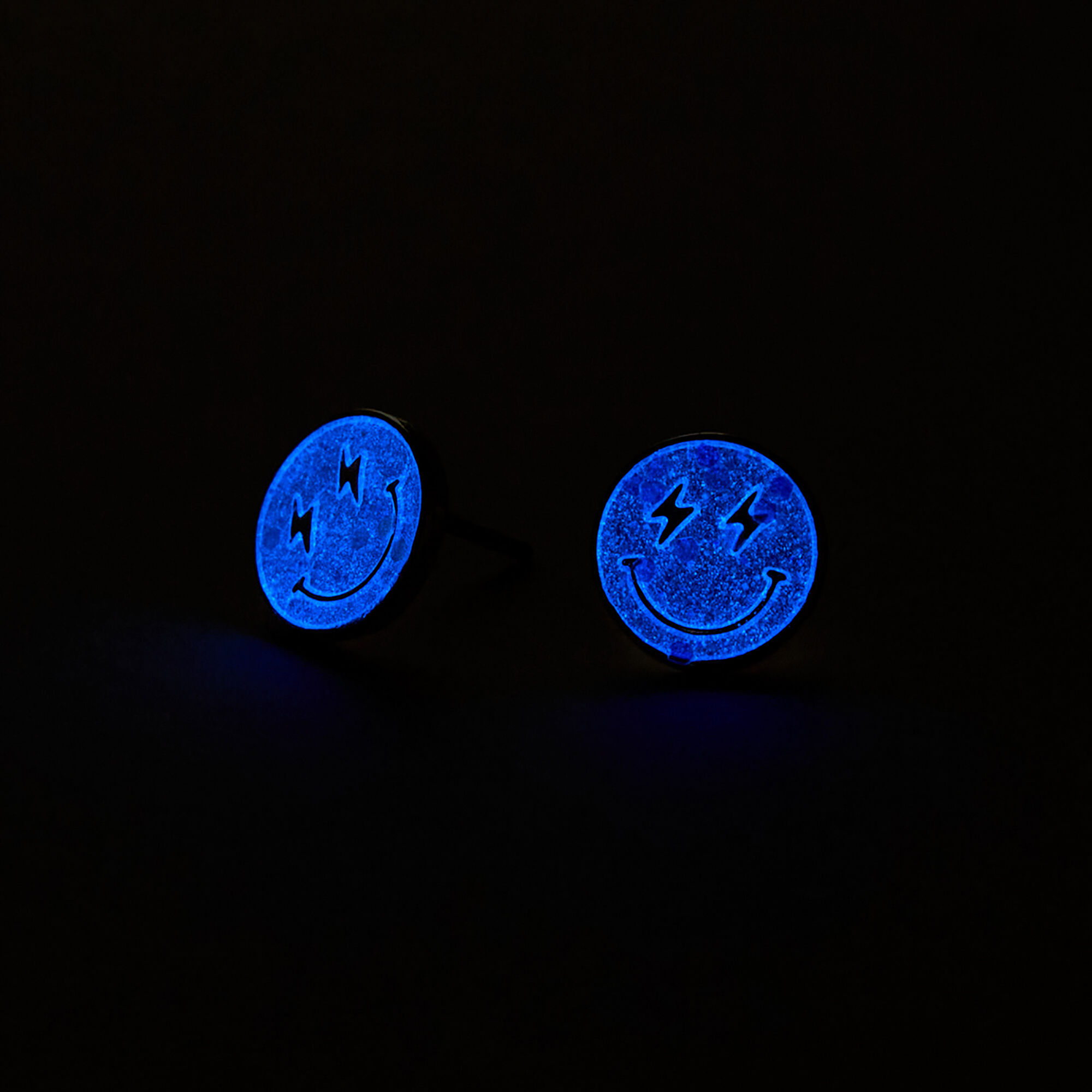 Pink Glow In The Dark Happy Face Stud Earrings,