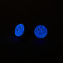 Pink Glow In The Dark Happy Face Stud Earrings,