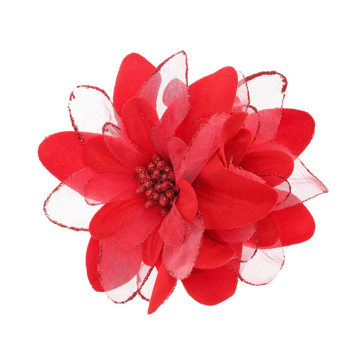 Glitter Lily Flower Hair Clip - Red,