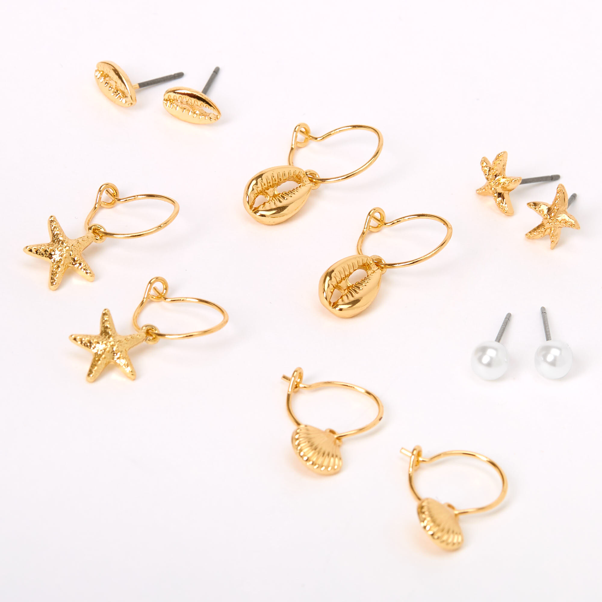Gold Pearl Beach Vibes Mixed Earrings - 6 Pack,