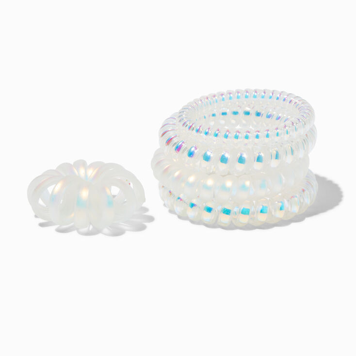 Iridescent White Spiral Hair Ties - 5 Pack,