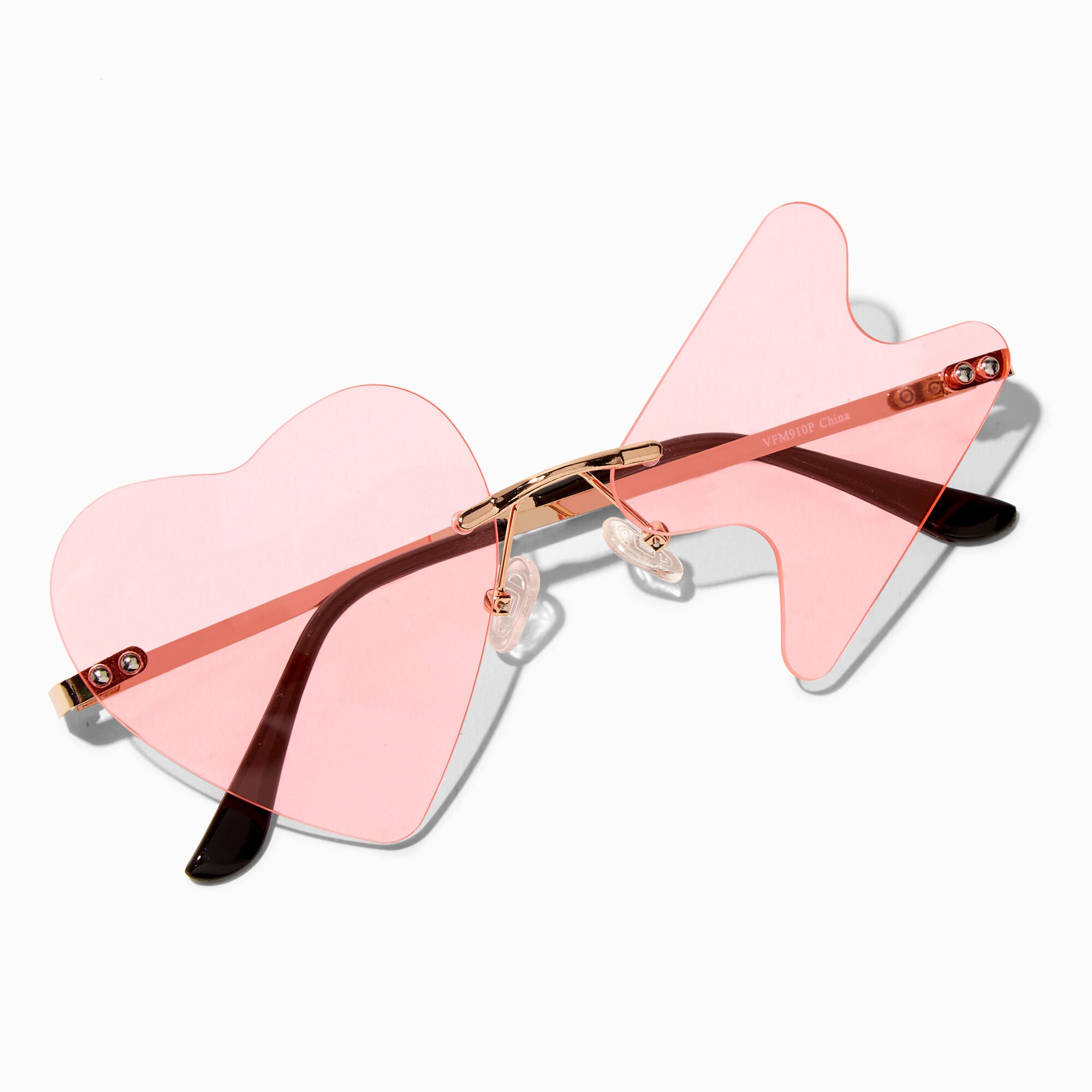 Pink Tint Heart & Lightning Bolt Gold Sunglasses,