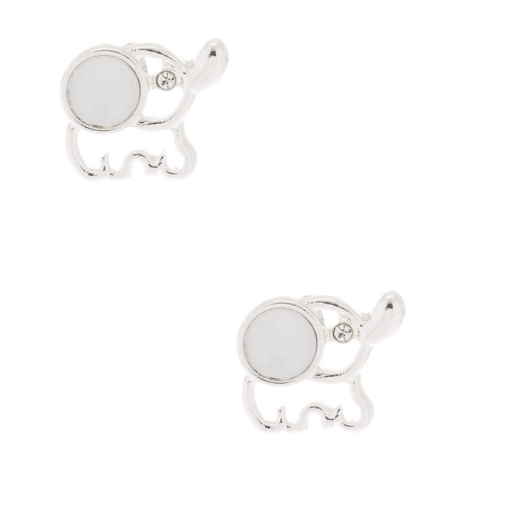 Silver and Crystal Elephant Stud Earrings White