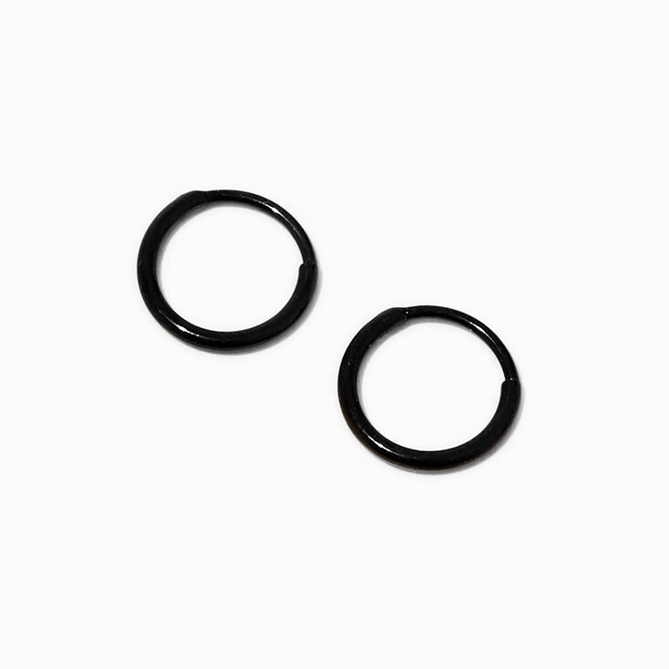 C LUXE by Claire&#39;s Black Titanium 8mm Clicker Hoop Earrings,