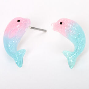 Silver Pastel Ombre Dolphin Stud Earrings,