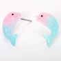 Silver Pastel Ombre Dolphin Stud Earrings,