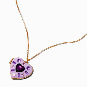 UV Color-Changing Purple Mosaic Heart Locket Pendant Necklace,