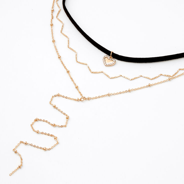 Collier multi-rangs ras-de-cou cordon c&oelig;ur couleur dor&eacute;e - Noir,