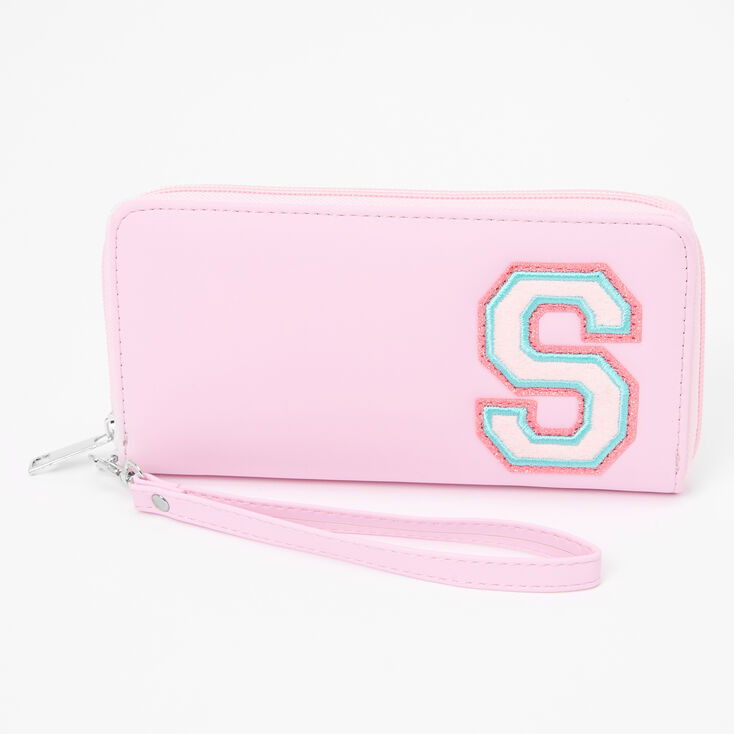 Pink Varsity Initial Wristlet - S,