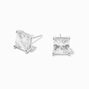 Silver Cubic Zirconia Square Stud Earrings - 8MM,