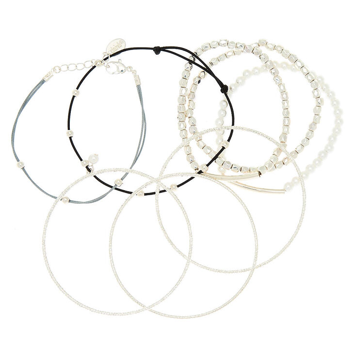 Silver Assorted Texture Bracelets - 8 Pack,