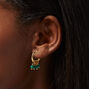 Jade Charm Gold Huggie Hoop Earrings,