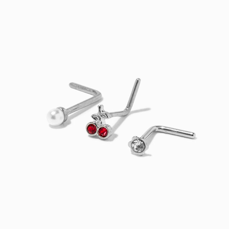 Silver 20G Cherry, Pearl, & Daisy Nose Studs - 3 Pack | Claire's US