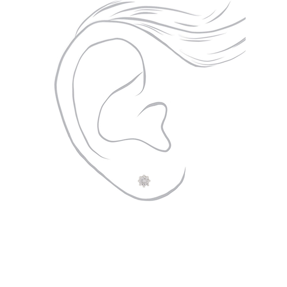 Silver Cubic Zirconia Round Magnetic Stud Earrings - 5MM,
