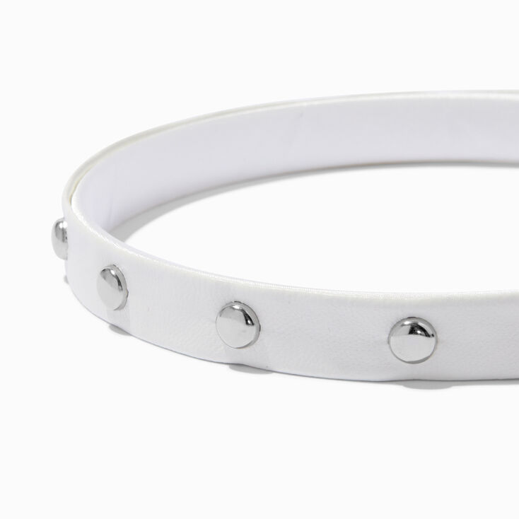 Studded White Faux Leather Headband,