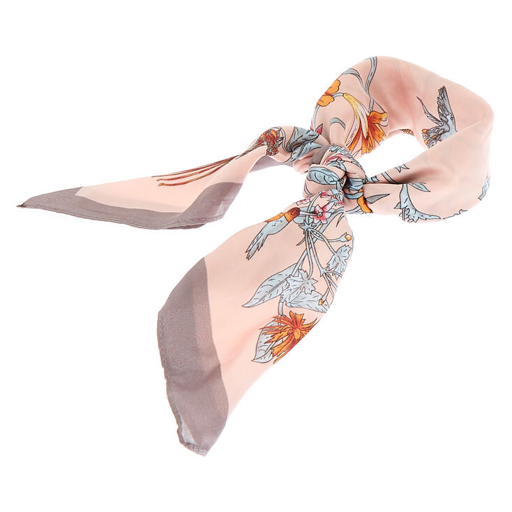 Bandeau bandana soyeux p&eacute;tales de cerisier rose,