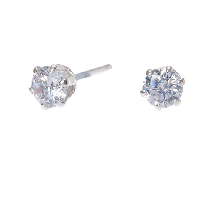 Sterling Silver Cubic Zirconia Round Stud Earrings - 4MM,