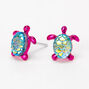 Clous d&#39;oreilles tortue sir&egrave;ne en argent - Violet,