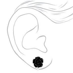 Carved Rose Clip On Drop Earrings - Black,