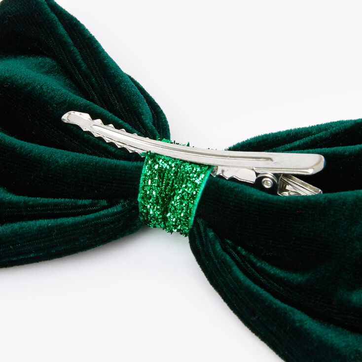 Velvet Bow Hair Clip - Emerald,