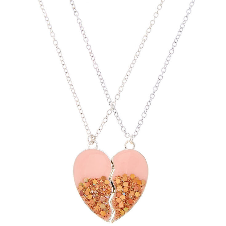 Best Friends Glitter Heart Pendant Necklaces - Pink, 2 Pack | Claire's US