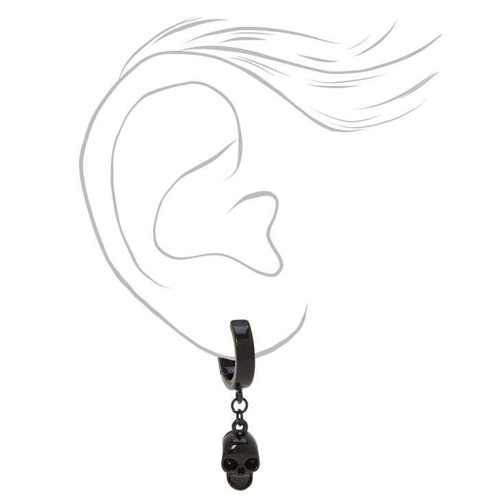 Black Skull 15mm Huggie Hoop Earrings,