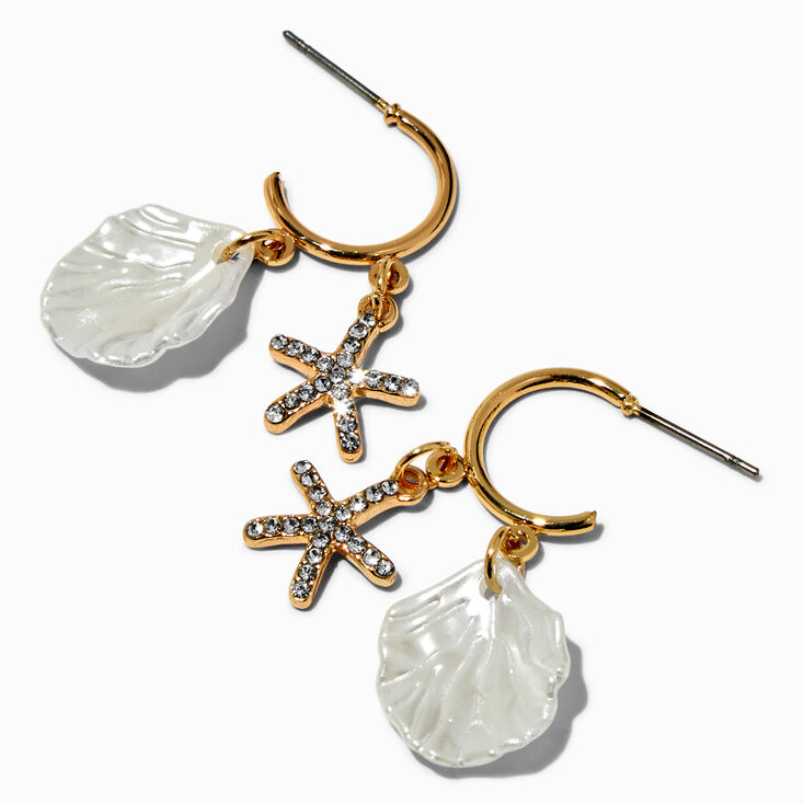 Gold-tone Coastal Charms 10MM Hoop Earrings ,