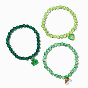 Bracelets &eacute;lastiques perl&eacute;s &agrave; breloques Saint-Patrick - Lot de 3,