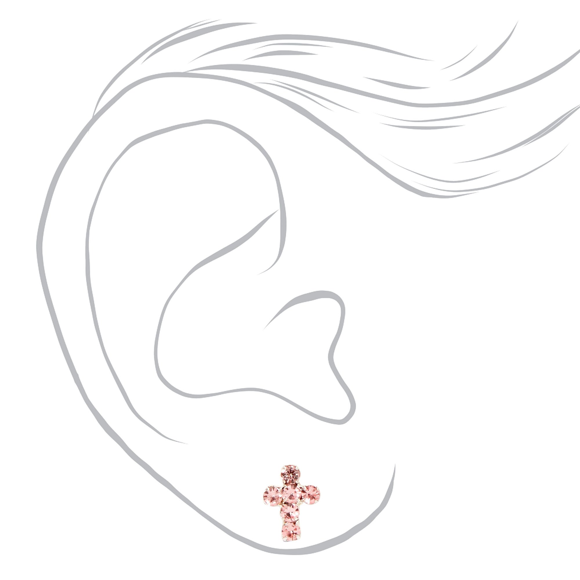 Crystal Cross Clip On Stud Earrings - Pink,