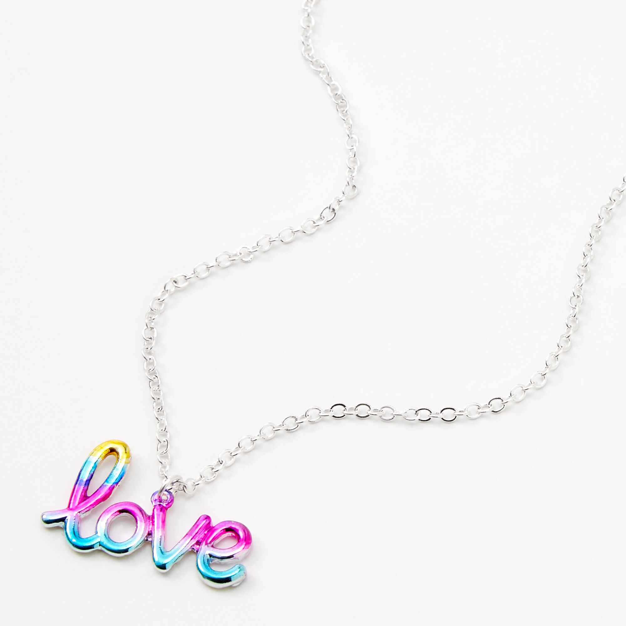 Silver Anodised Love Script Pendant Necklace,
