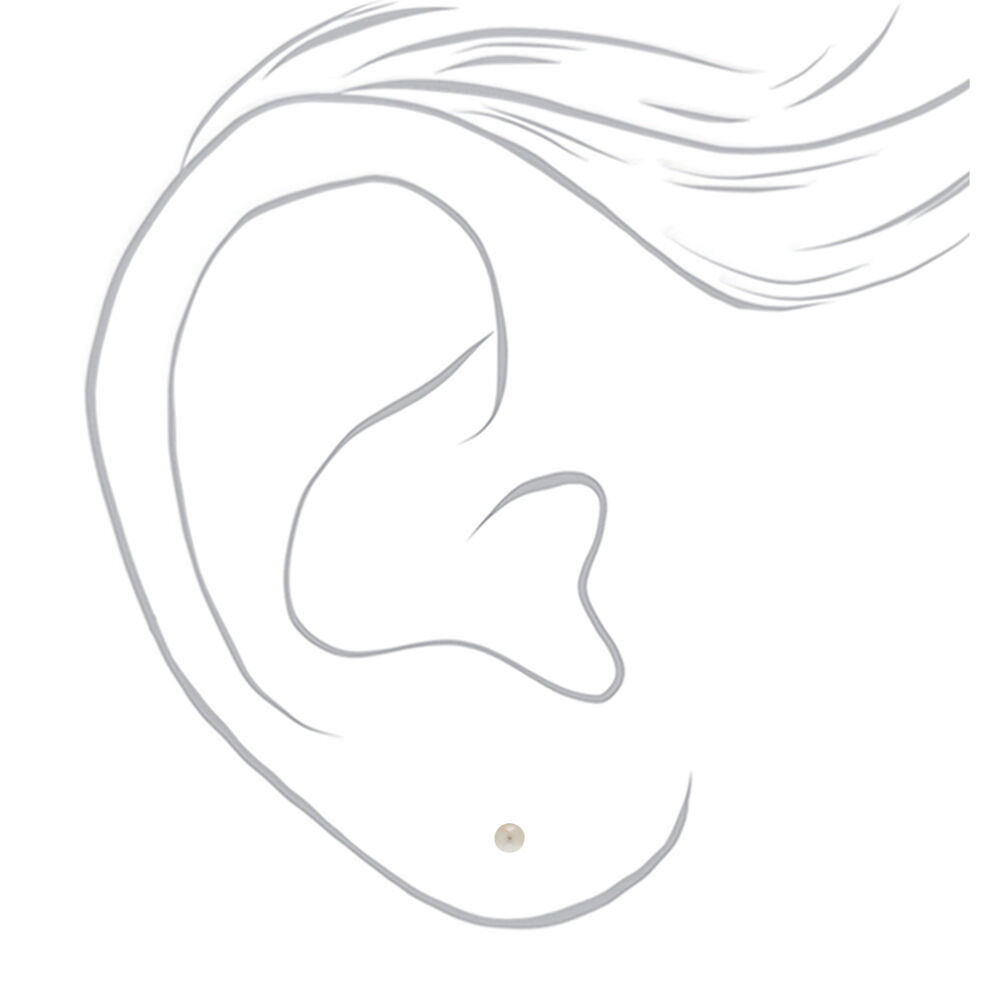 Silver 4MM Pearl Stud Earrings - Ivory,