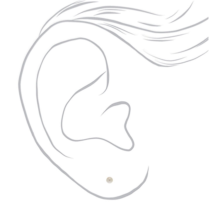 Silver 4MM Pearl Stud Earrings - Ivory,