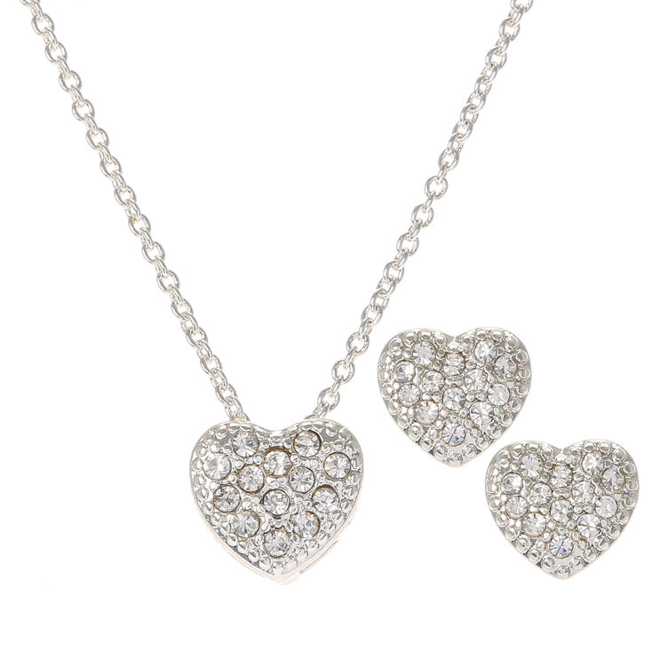 Silver Crystal Heart Necklace and Earrings Set | Claire's US