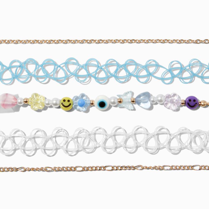 Gold-tone Chain, Y2K Beaded &amp; Tattoo Choker Necklaces - 5 Pack,