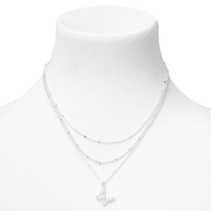 Silver Cubic Zirconia Textured Butterfly Jewelry Set - 2 Pack,