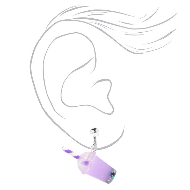 Purple Bubble Tea 0.5&quot; Clip-On Drop Earrings,