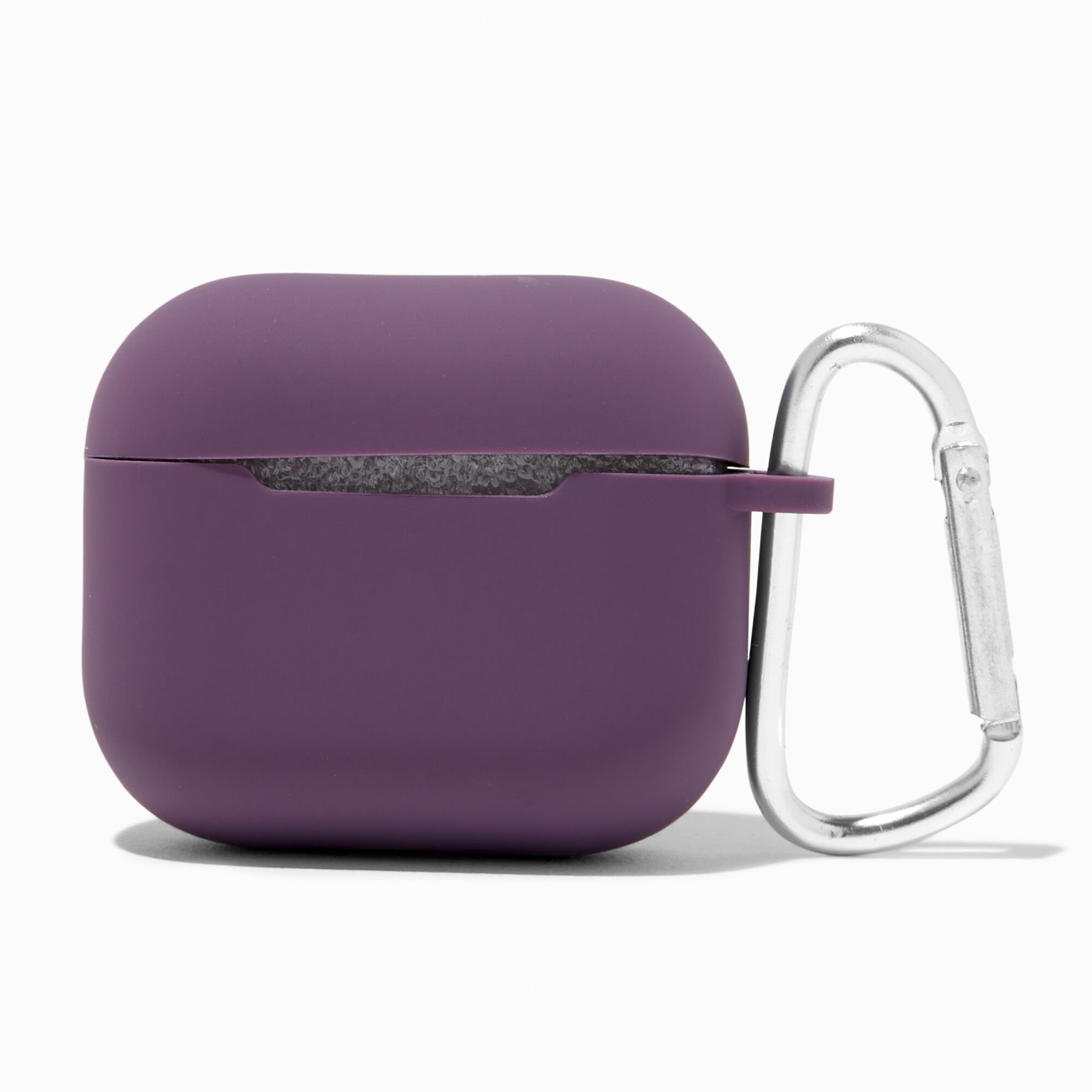 View Claires Solid Dark Silicone Earbud Case Cover Compatible With Apple Airpods 3 Purple information