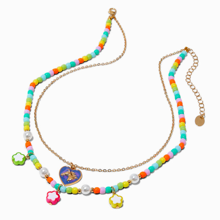 Collier multi-rangs pendentif cheval billes et perles d&#39;imitation,