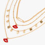 Gold Hearts &amp; Lips Multi Strand Necklace,