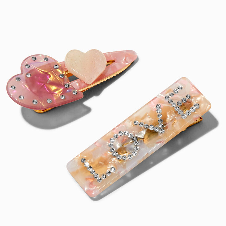 T H E M E x Claire&#39;s Love Heart Hair Clips - 2 Pack,