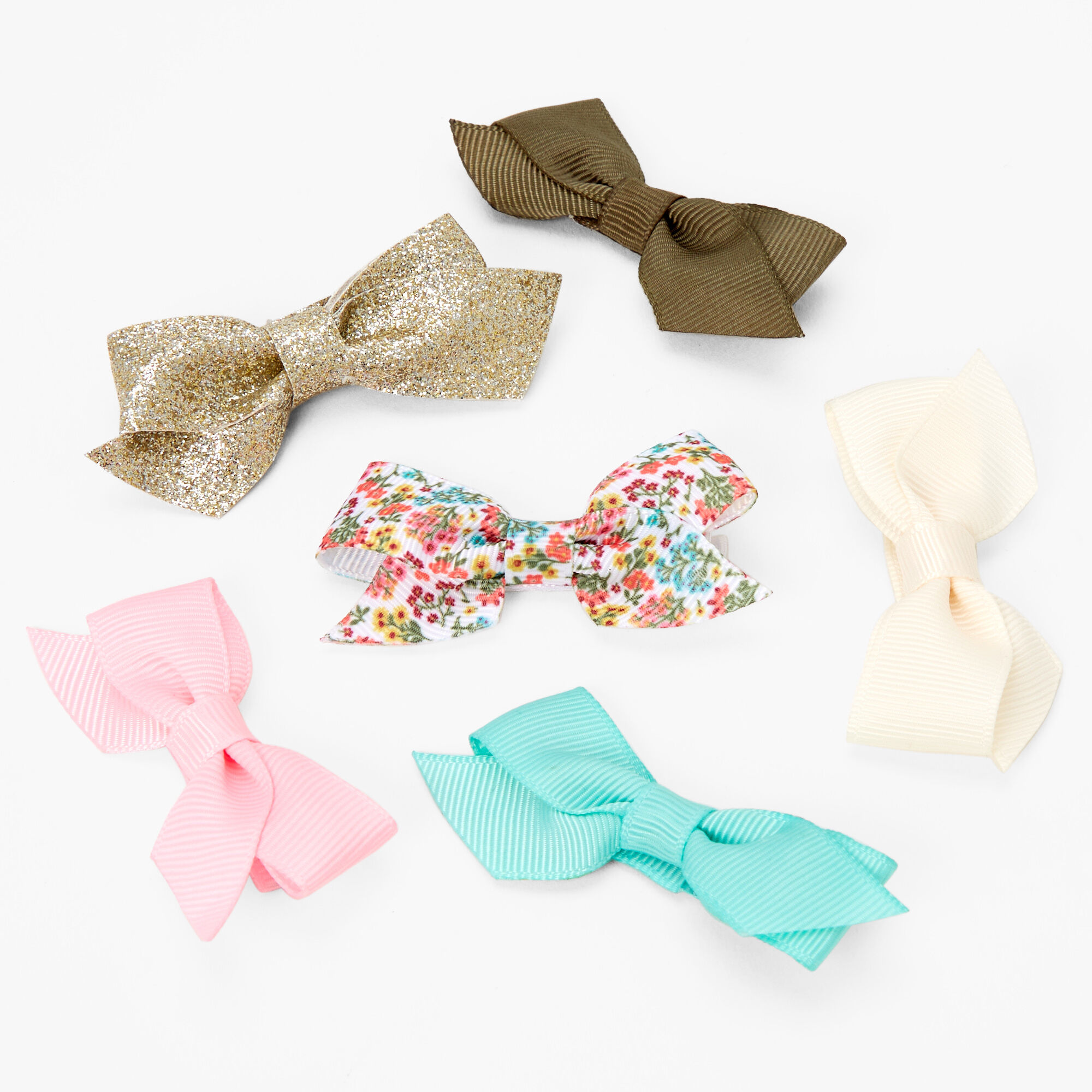 Claire's Club Mixed Patterns Hair Bow Clips - 6 Pack,