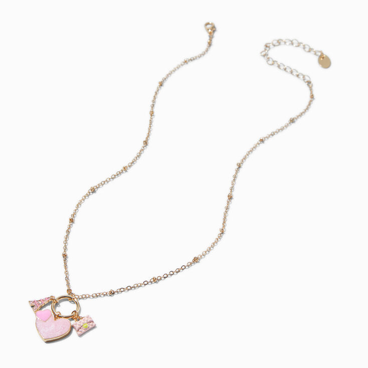 Pink Heart Cluster Charm Pendant Necklace,