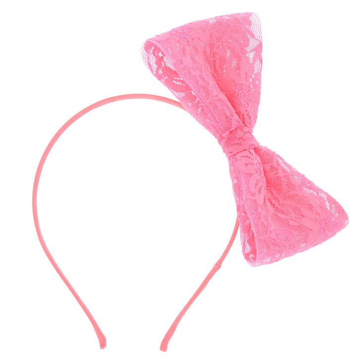 Lace Bow Headband - Hot Pink | Claire's US