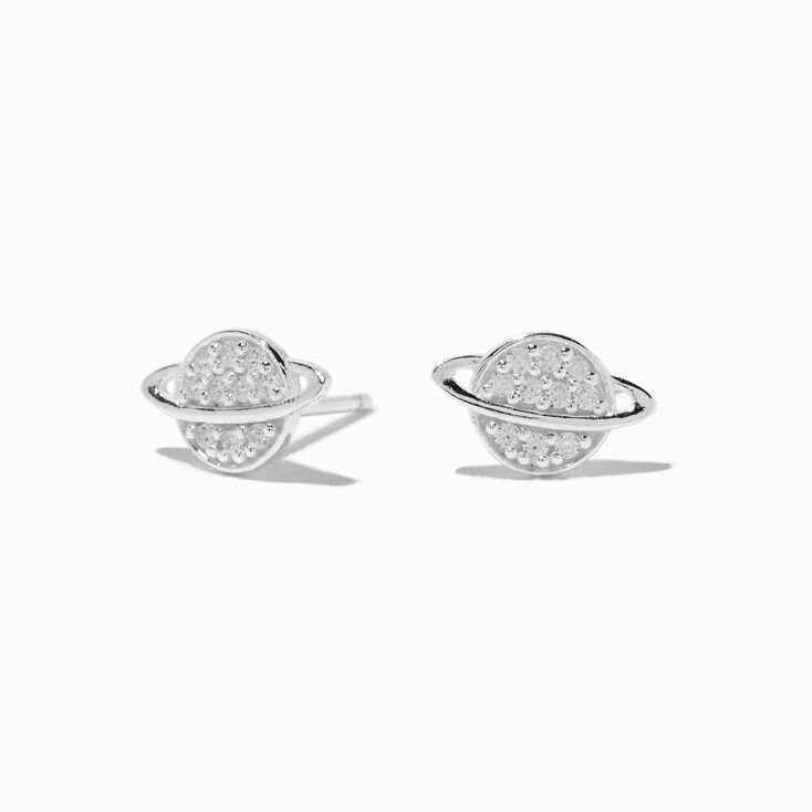 C LUXE by Claire&#39;s Sterling Silver Crystal Saturn Planet Stud Earrings,