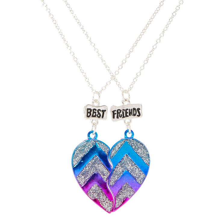 Claire's Colliers d'amitié coeurs en métal à paillettes et chevrons