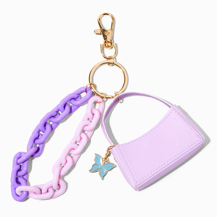 Butterfly Charm Purple Mini Purse Keychain,