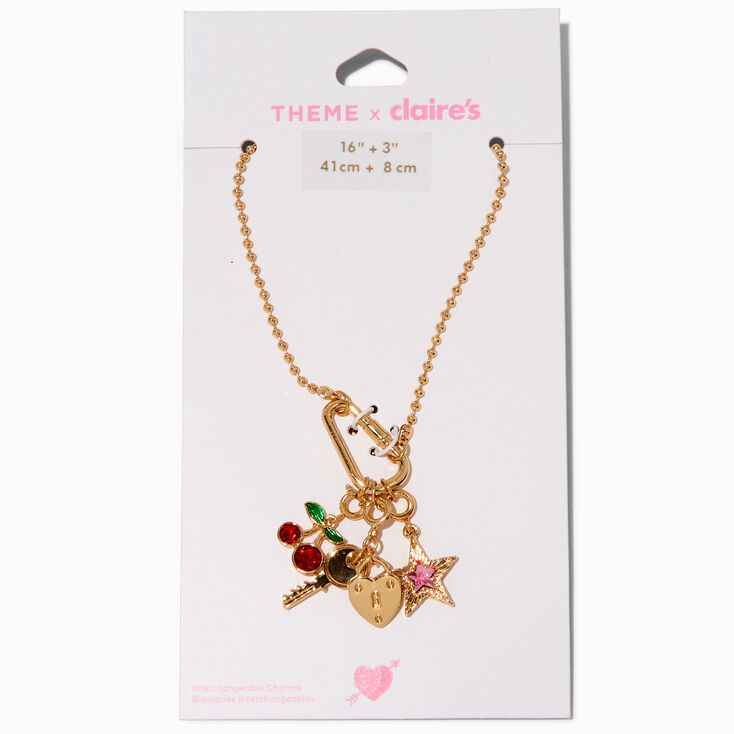 T H E M E x Claire&#39;s Cherry Gold-tone Ball Chain Charm Necklace,